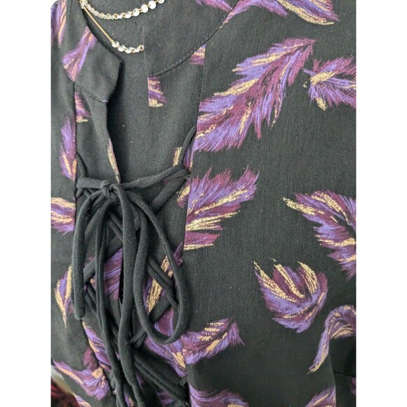 LANE BRYANT Top Women's Plus Sz 22 Blouse Black Purple Laceup Boho Peasant Shirt - Picture 7 of 15